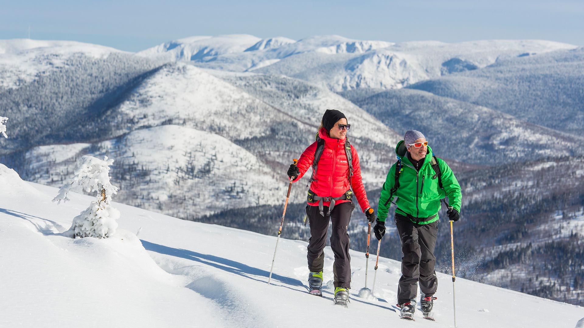 Two skiers in the mountains of Parc national de la Gaspésie